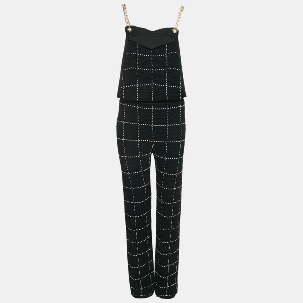Balmain Black Patterned Knit Chain Strap Detail Jumpsuit M